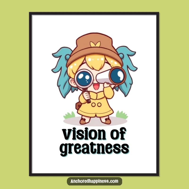 Funny Spyglass Poster: Cute Character's Eager Gaze, Inspiring Art