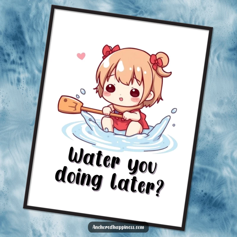 Funny Poster: Cute character playfully splashing water with a small oar, depicting aquatic fun and joy, a decorative funny gift.