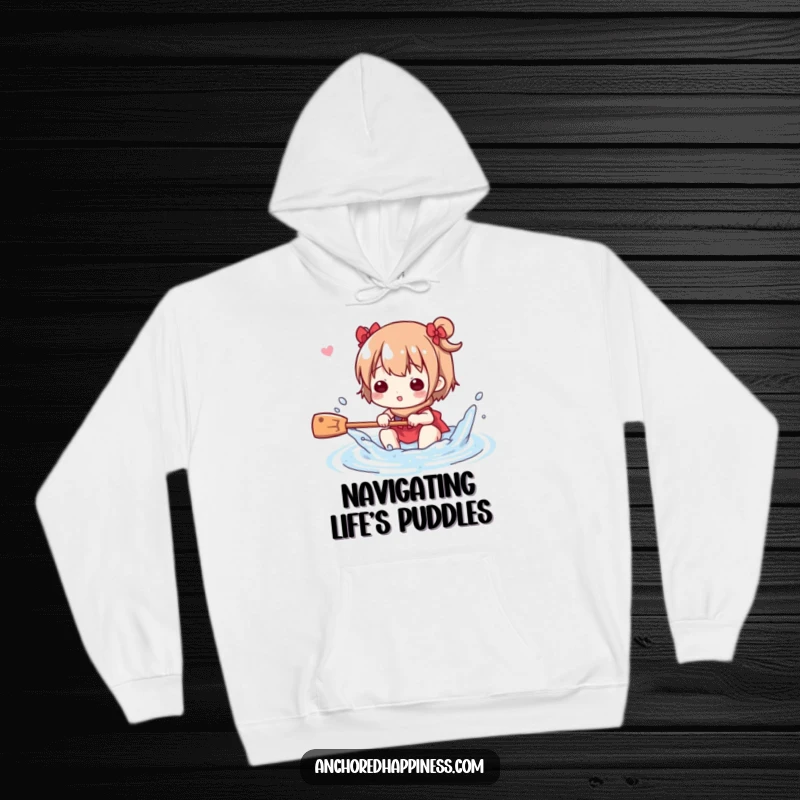 Funny Hoodie: Cute character playfully splashing water with a small oar, a cozy and fun design, a great funny gift.