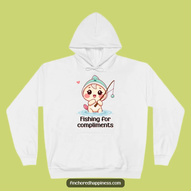 Funny Hopeful Angler Hoodie: Cozy Playful Character Fishing Wear, Ideal Funny Gift