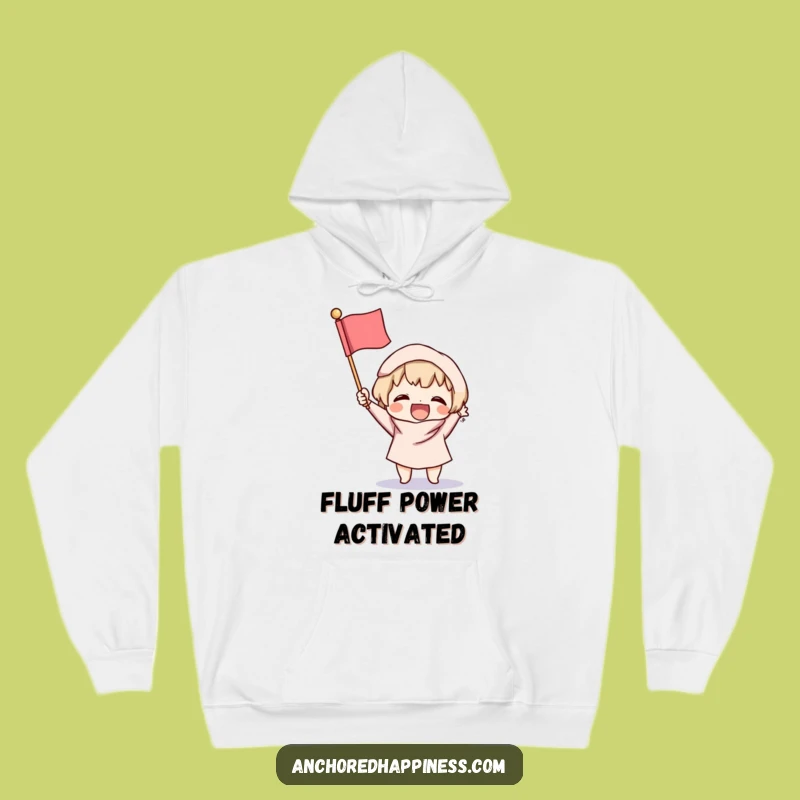 Funny Victory Hoodie: Excited Character, Fluffy Flag - Cozy Cheerful Gift