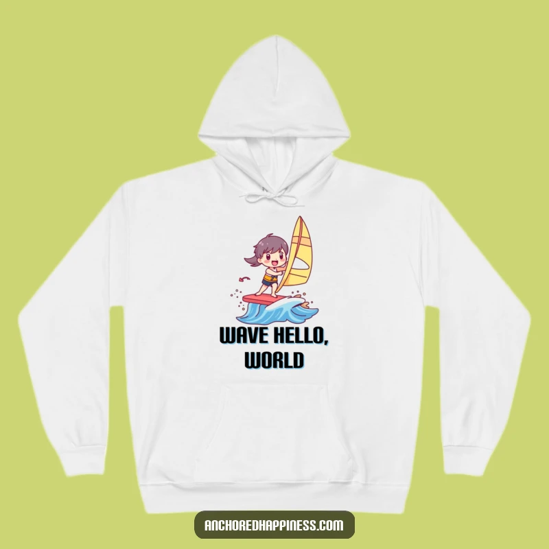 Funny Windsurfer Hoodie: Cozy Up With Joyful Character Riding Colorful Wave, A Warm Funny Gift