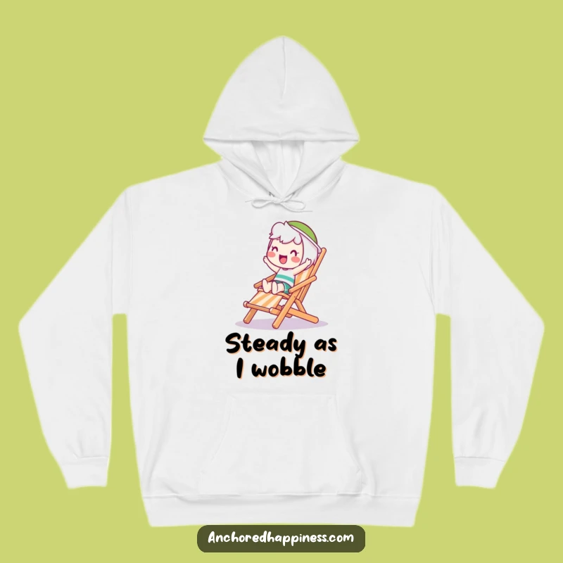 Funny Wobble Hoodie: Balancing Character on Deck Chair - Cozy Comical Gift
