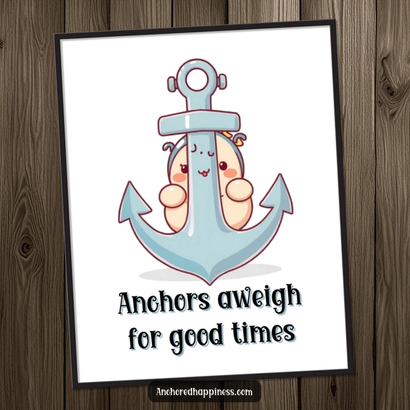 Funny Free Printable Wall Art: Plump character peeks out from behind a giant anchor, nautical humor decor.