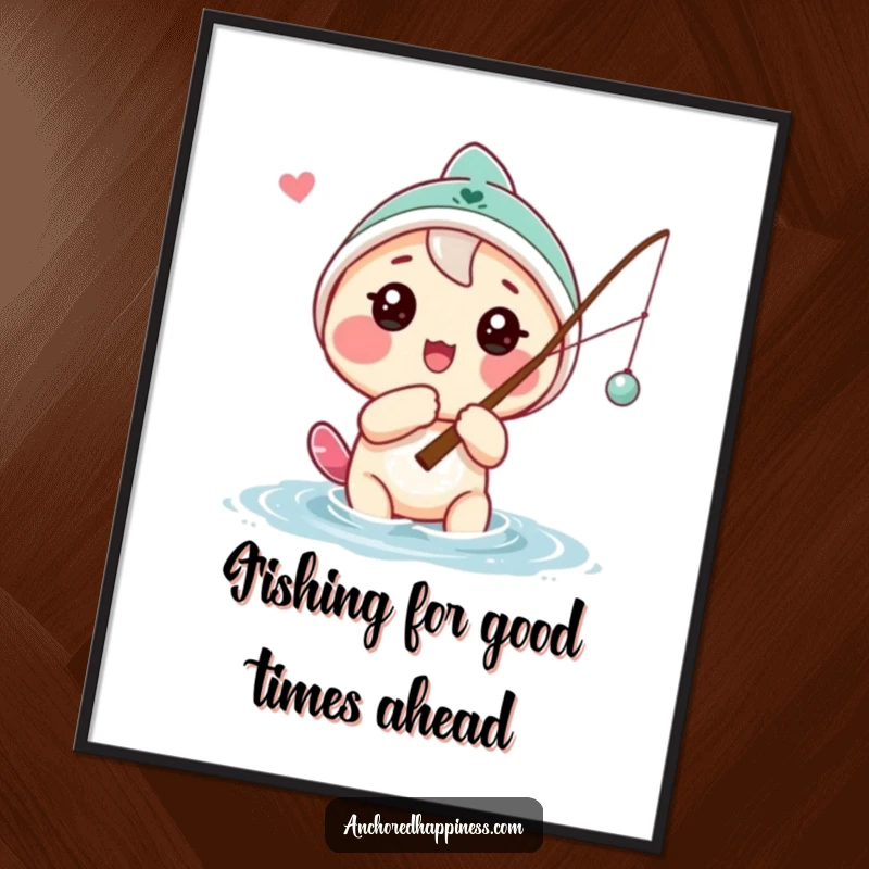 Funny free printable wall art of a playful character casting a fishing line hopefully, bringing a humorous touch of the outdoors in.