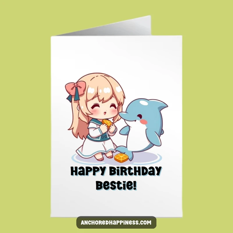 Free Printable Birthday Card: Dolphin Buddy Snack Time - Downloadable Joyful Wishes!