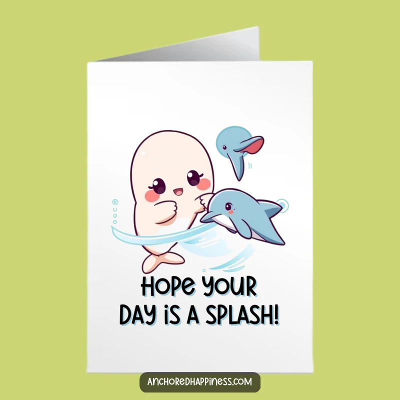 Free Printable Birthday Card: Surprised Kawaii Dolphin Sighting, Funny Downloadable Gift!
