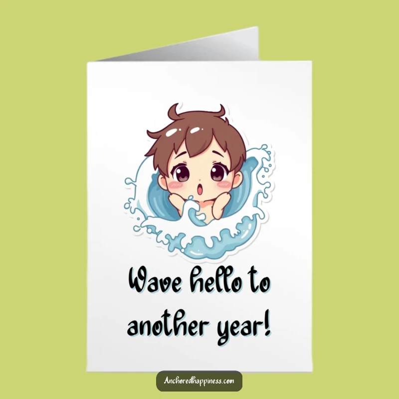 Free Printable Birthday Card: Surprised Wave Splash Funny Design for Him or Her