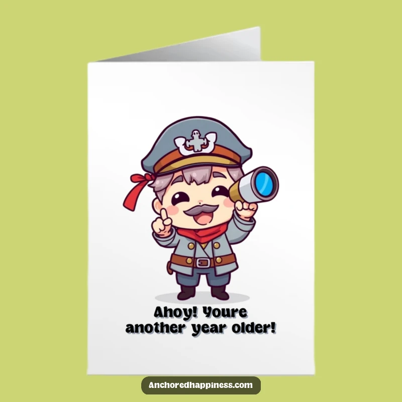 Free Printable Captain Character Birthday Card: Funny Spyglass Downloadable Gift