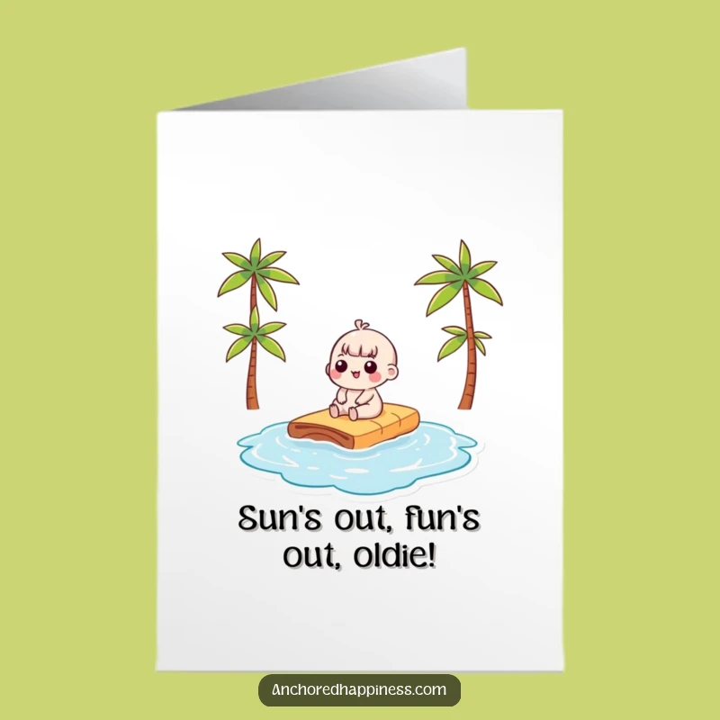 Free Printable Birthday Card: Kawaii Sunbather, Funny Downloadable Gift for a Relaxing Celebration