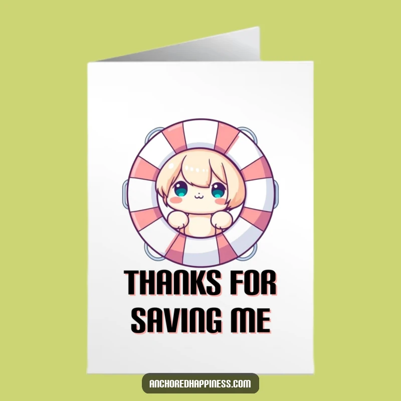Free Printable Thank You Card: Peeking Life Preserver Character - Funny Download
