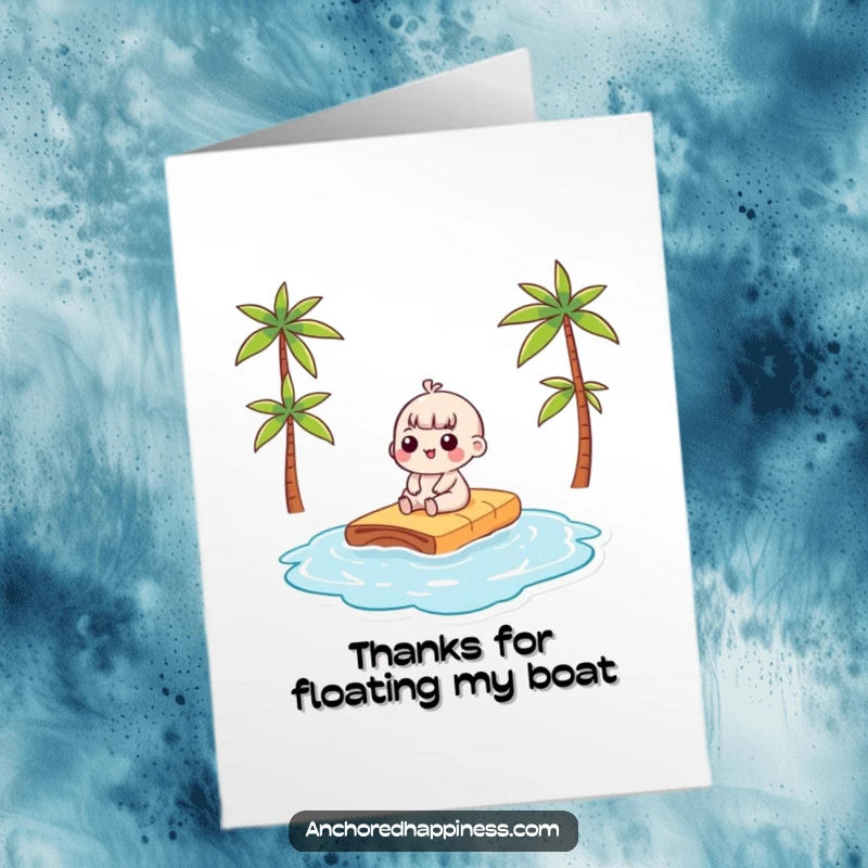 Funny Free Printable Thank You Card: Kawaii character sunbathing, a humorous and sunny way to say thanks, downloadable art.