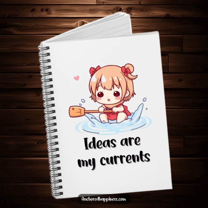 Funny Notebook: Cute character playfully splashing water with a small oar, perfect for notes and ideas, a practical funny gift.