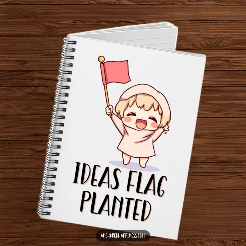 Funny Victory Notebook: A small character excitedly brandishes a tiny, fluffy flag, ready to capture your notes and grand celebrations.