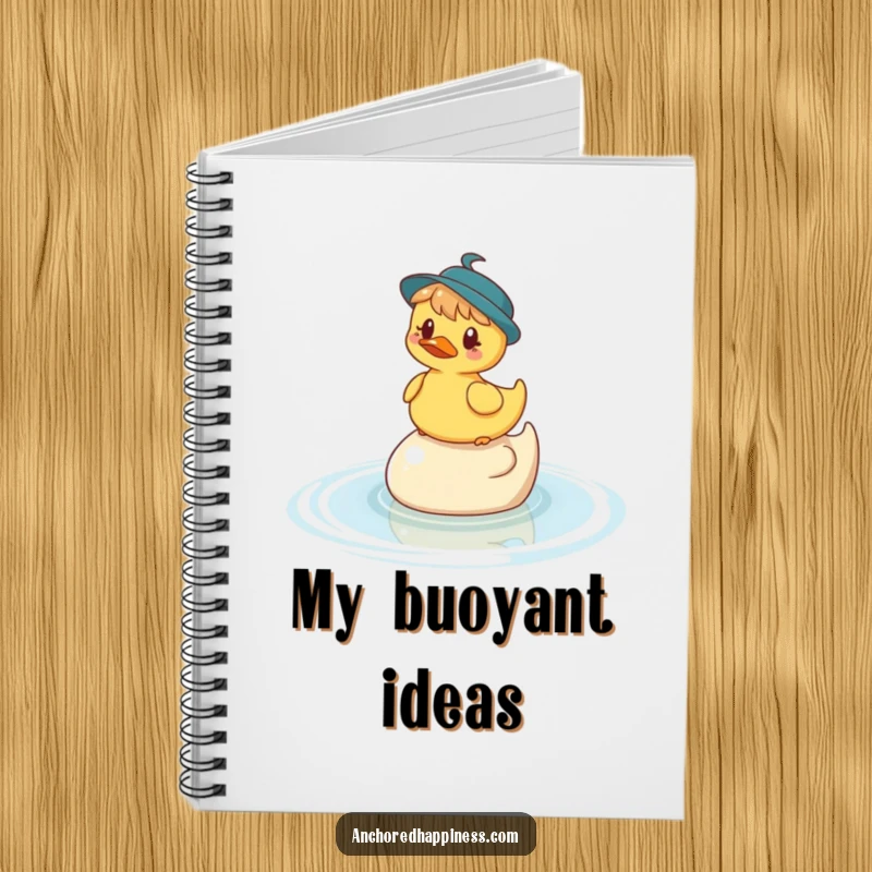 Funny notebook featuring a whimsical character balancing on a rubber ducky in the water, perfect for jotting down ideas with humor.