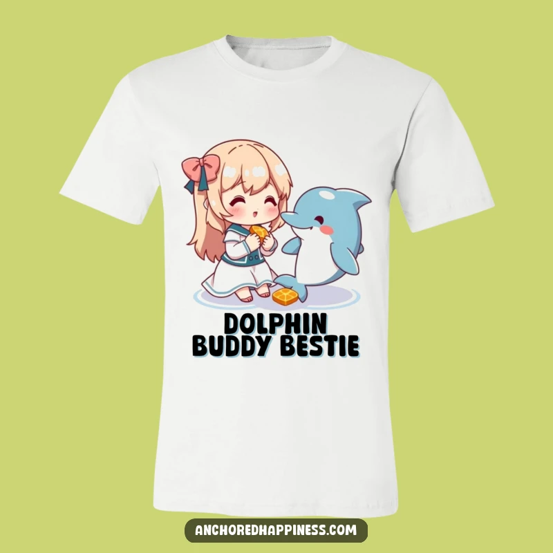 Funny Dolphin Snack T-Shirt: Cute Character's Friendship Moment
