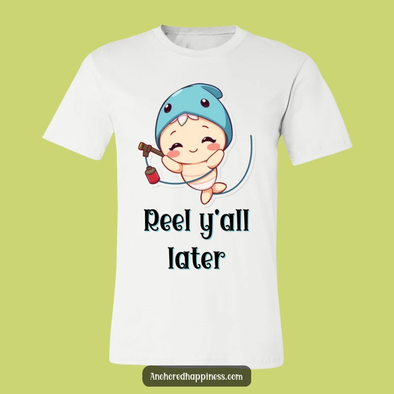 Funny Fishing Line T-Shirt: Adorable Character Caught in a Laughing Mess