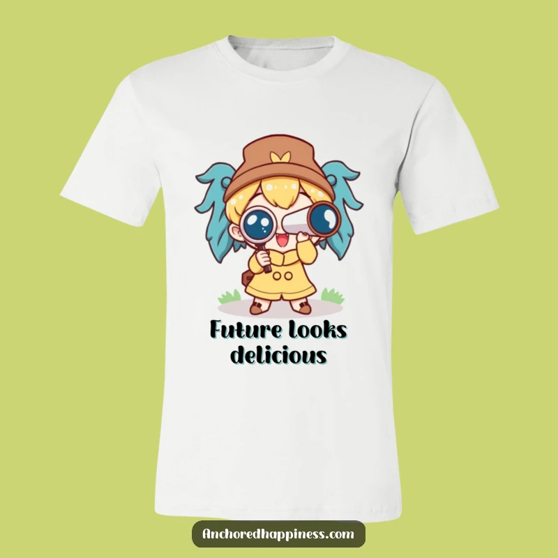 Funny Spyglass Adventure T-Shirt: Cute Character's Eager Gaze