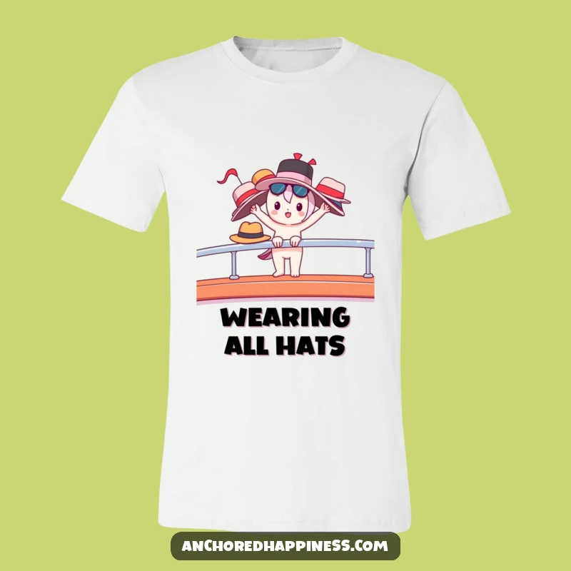Funny Yacht Life T-Shirt - Balancing Hats, Luxury Boat Style, Humorous Tee