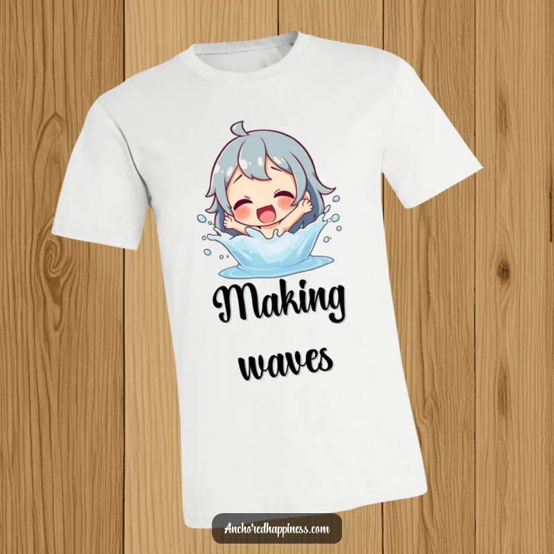 Funny splashing fun t-shirt featuring a gleeful character playfully splashing water, expressing pure delight and amusement.
