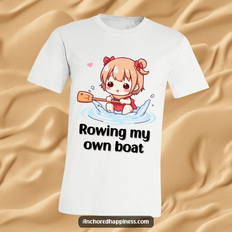 Funny T-Shirt: Cute character gleefully splashing water with a small oar, embodying playful energy, a fun and funny gift.