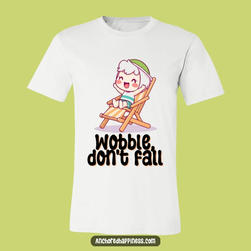 Funny Wobble T-Shirt: Balancing Character on Deck Chair - Comical Apparel Gift