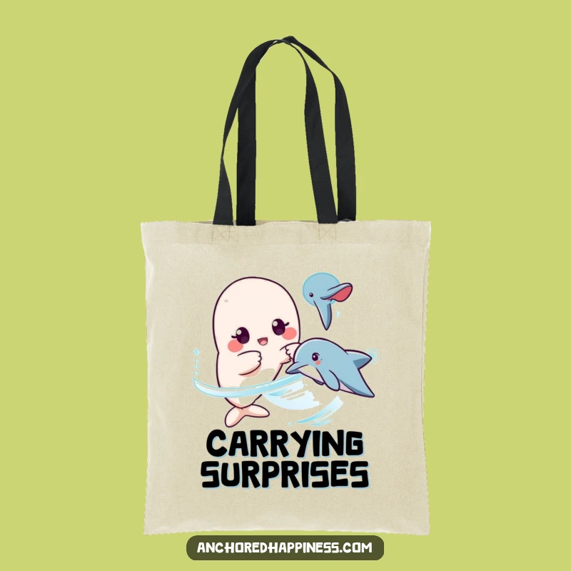 Funny Kawaii Dolphin Surprise Tote Bag - Hilarious Carry-All for Ocean Lovers!