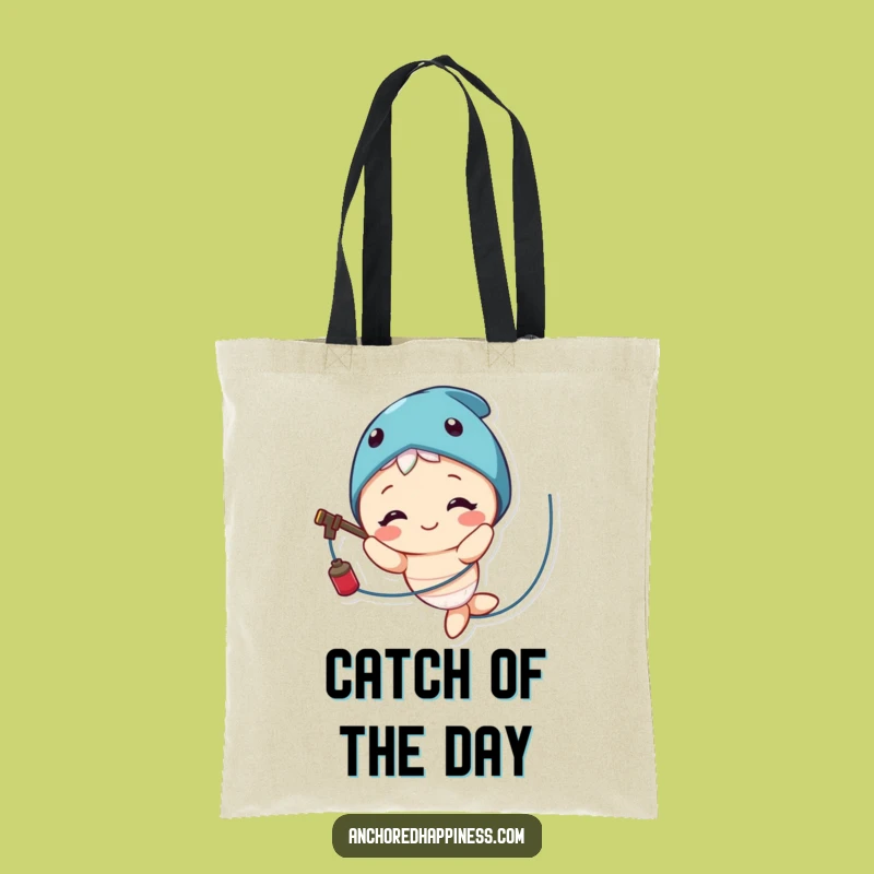 Funny Fishing Line Tote Bag: Cute Character's Smile, Your Go-To Carryall