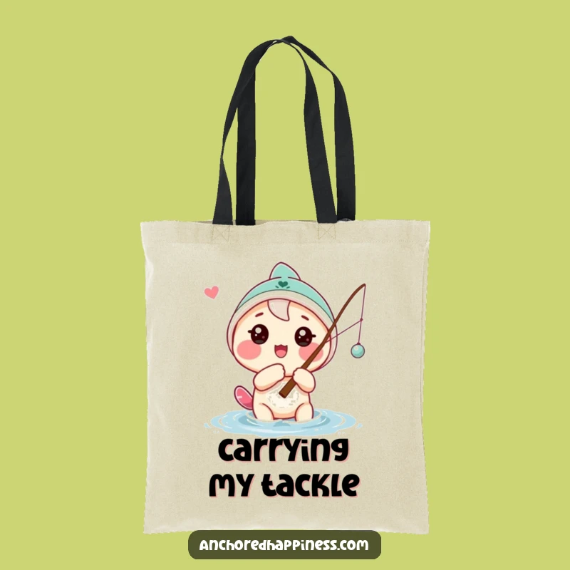 Funny Hopeful Angler Tote Bag: Playful Character Fishing Accessory, Practical Funny Gift