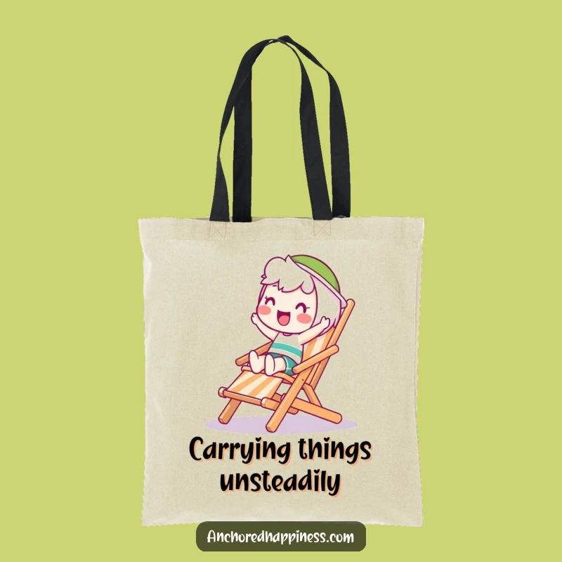 Funny Wobble Tote Bag: Balancing Character on Deck Chair - Durable Comical Gift